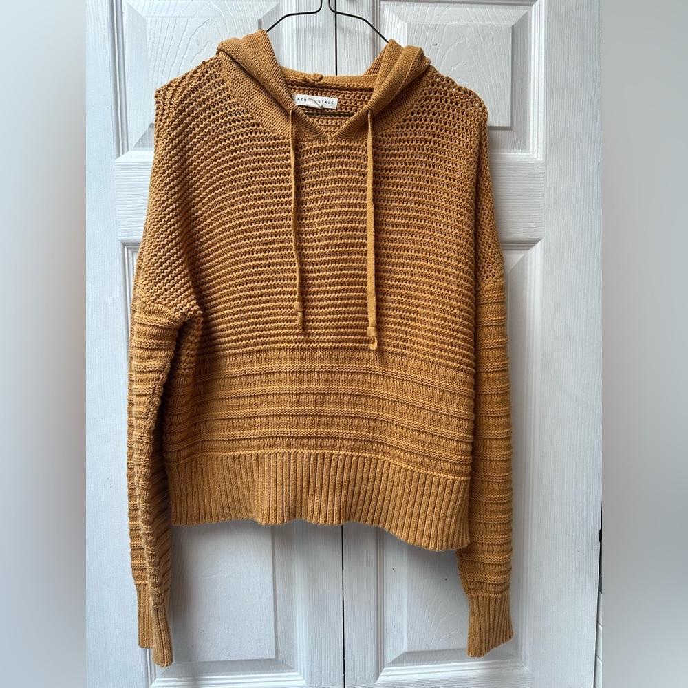 Aeropostale L Cozy Mustard Knit Hoodie Sweater